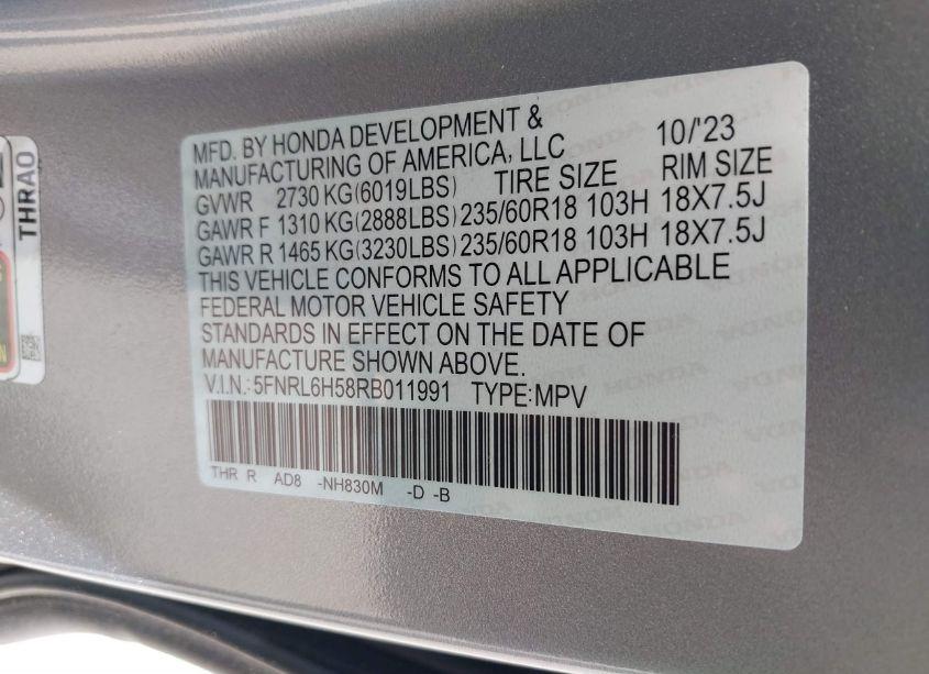 Photo 9 of 2024 Honda Odyssey EX (VIN 5FNRL6H58RB011991)