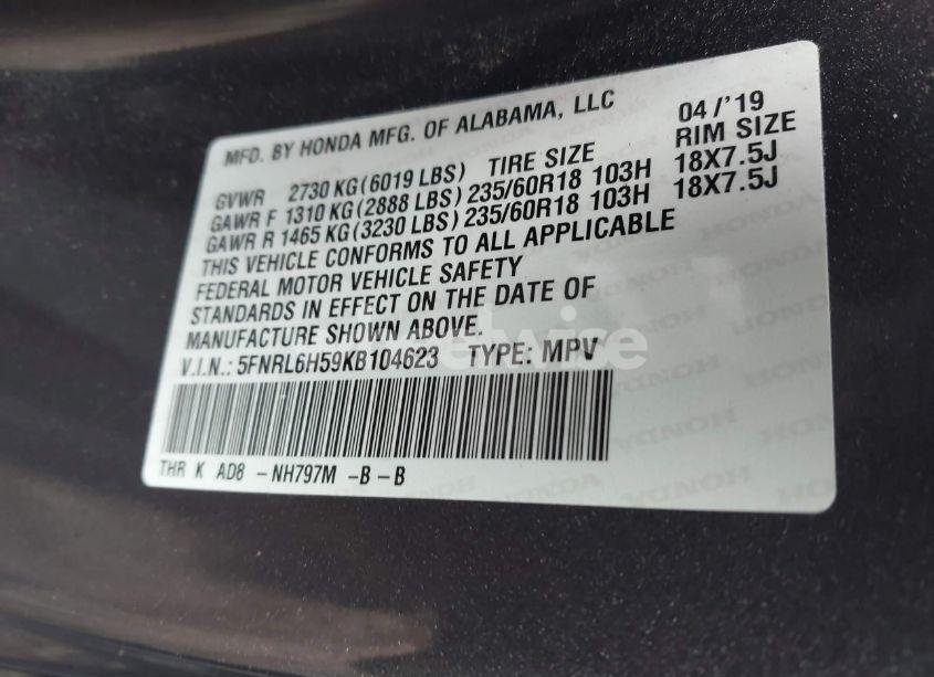 Photo 9 of 2019 Honda Odyssey EX (VIN 5FNRL6H59KB104623)