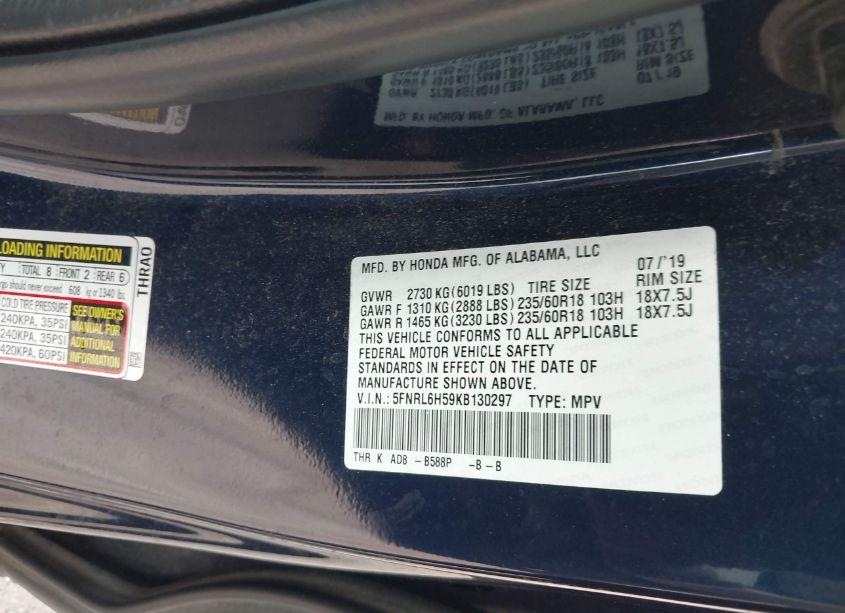 Photo 9 of 2019 Honda Odyssey EX (VIN 5FNRL6H59KB130297)