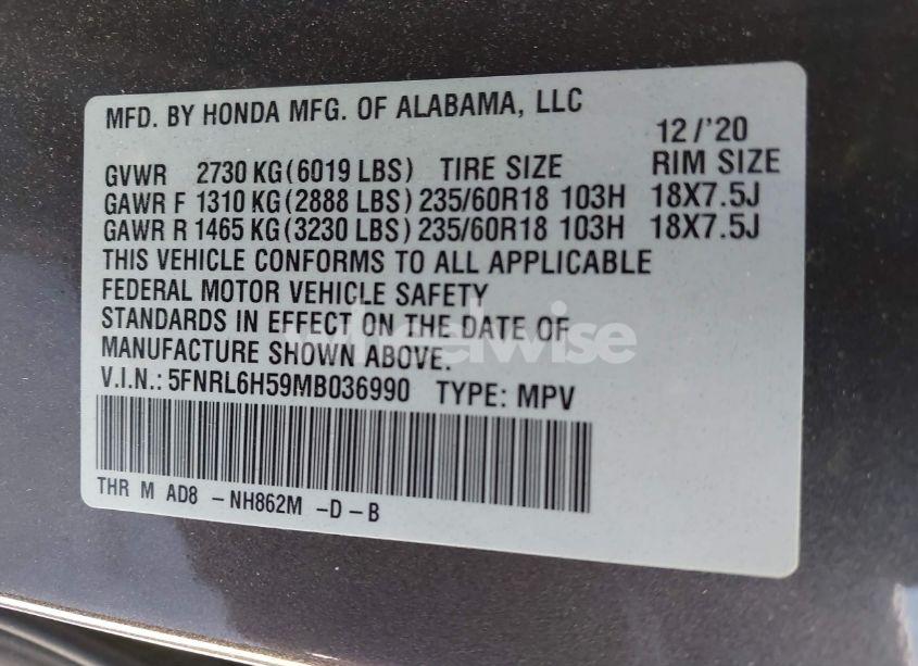 Photo 9 of 2021 Honda Odyssey EX (VIN 5FNRL6H59MB036990)