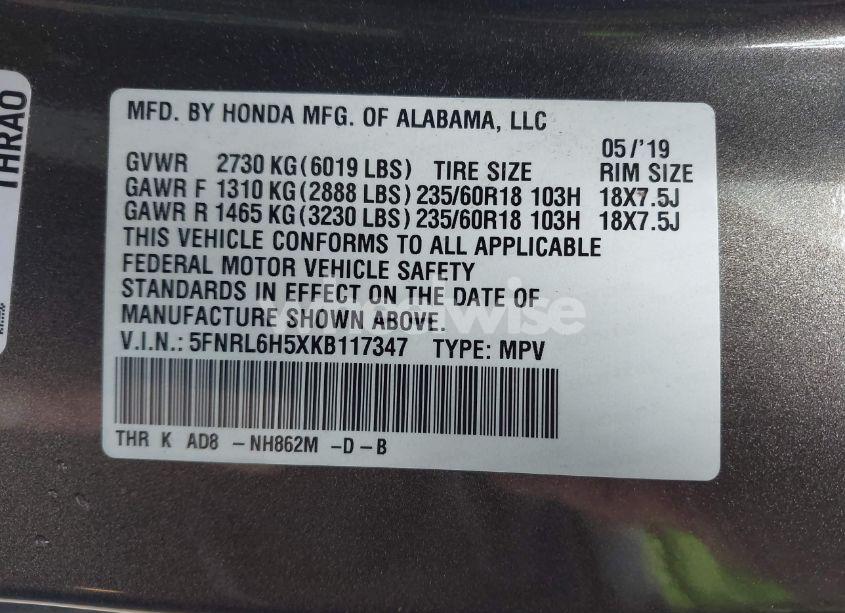 Photo 9 of 2019 Honda Odyssey EX (VIN 5FNRL6H5XKB117347)