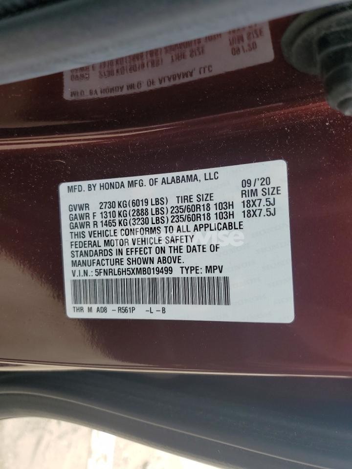 Photo 14 of 2021 HONDA ODYSSEY EX (VIN 5FNRL6H5XMB019499)