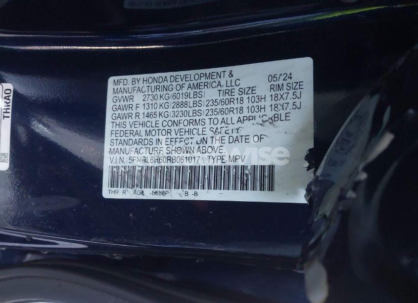 Photo 9 of 2024 Honda Odyssey EX-L (VIN 5FNRL6H60RB061017)