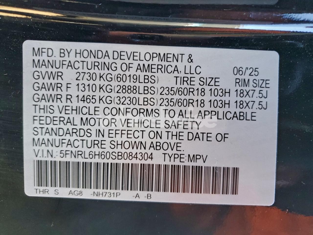 Photo 14 of 2025 HONDA ODYSSEY EXL (VIN 5FNRL6H60SB084304)