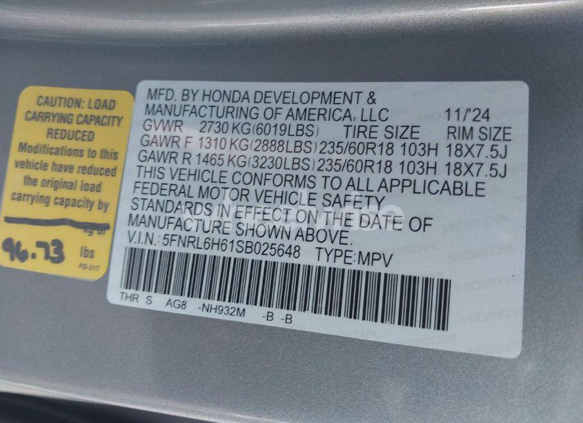 Photo 9 of 2025 Honda Odyssey EX-L (VIN 5FNRL6H61SB025648)