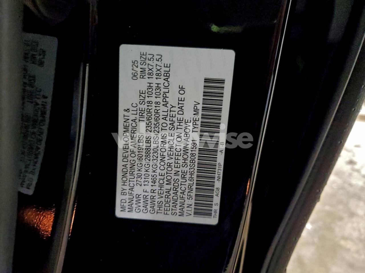 Photo 13 of 2025 HONDA ODYSSEY EXL (VIN 5FNRL6H63SB081591)