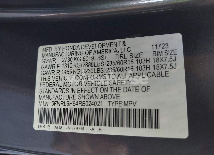 Photo 9 of 2024 Honda Odyssey EX-L (VIN 5FNRL6H64RB024021)