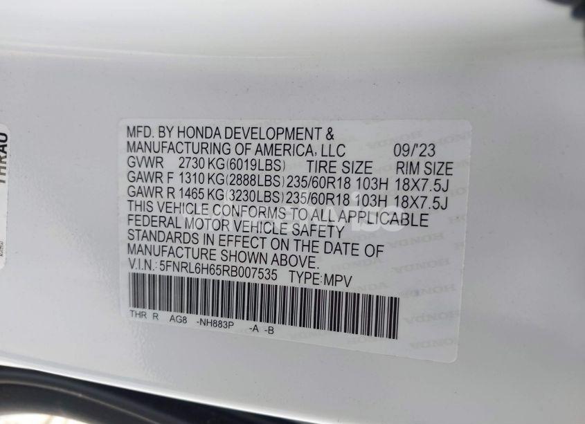 Photo 9 of 2024 Honda Odyssey EX-L (VIN 5FNRL6H65RB007535)