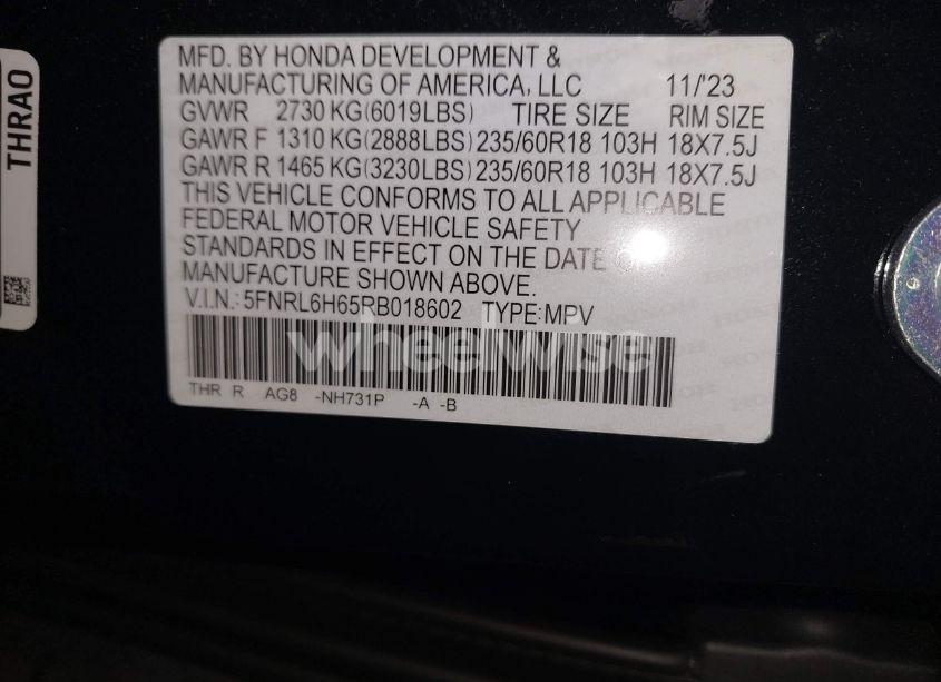 Photo 9 of 2024 Honda Odyssey EX-L (VIN 5FNRL6H65RB018602)