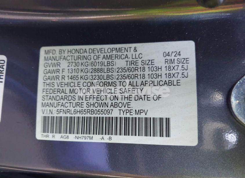 Photo 9 of 2024 Honda Odyssey EX-L (VIN 5FNRL6H65RB055097)