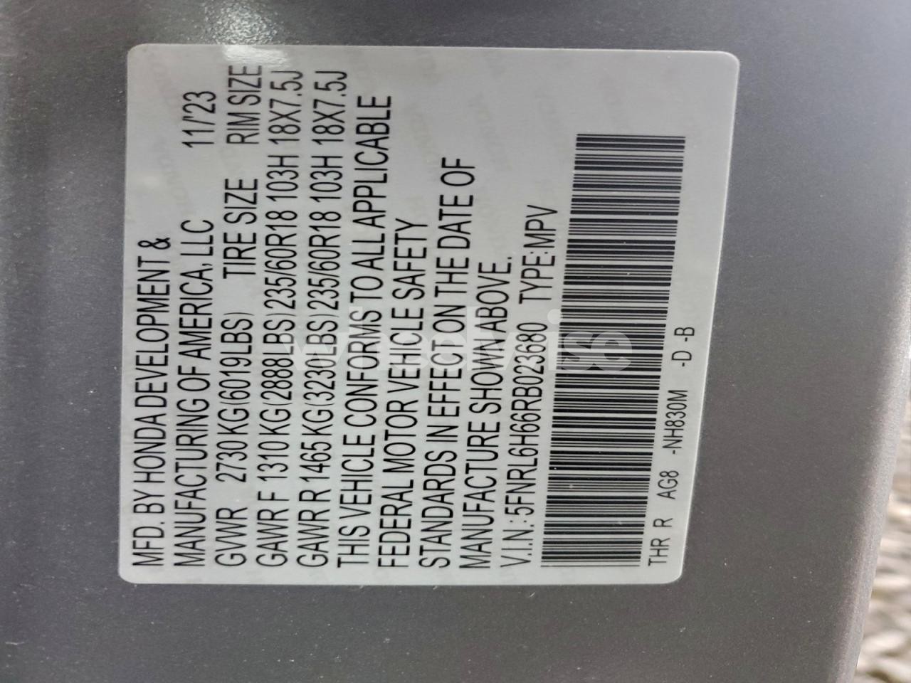 Photo 14 of 2024 HONDA ODYSSEY EXL (VIN 5FNRL6H66RB023680)