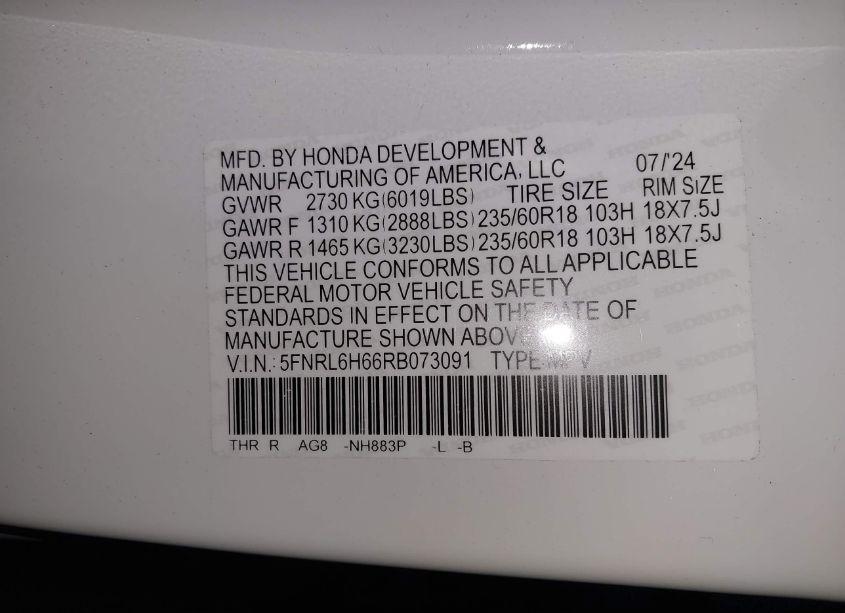 Photo 9 of 2024 Honda Odyssey EX-L (VIN 5FNRL6H66RB073091)