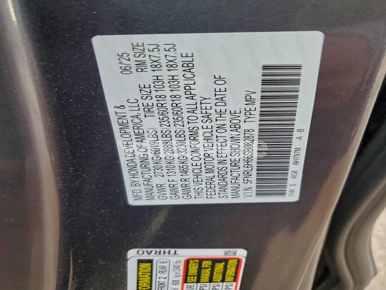 Photo 13 of 2025 HONDA ODYSSEY EXL (VIN 5FNRL6H66SB082878)
