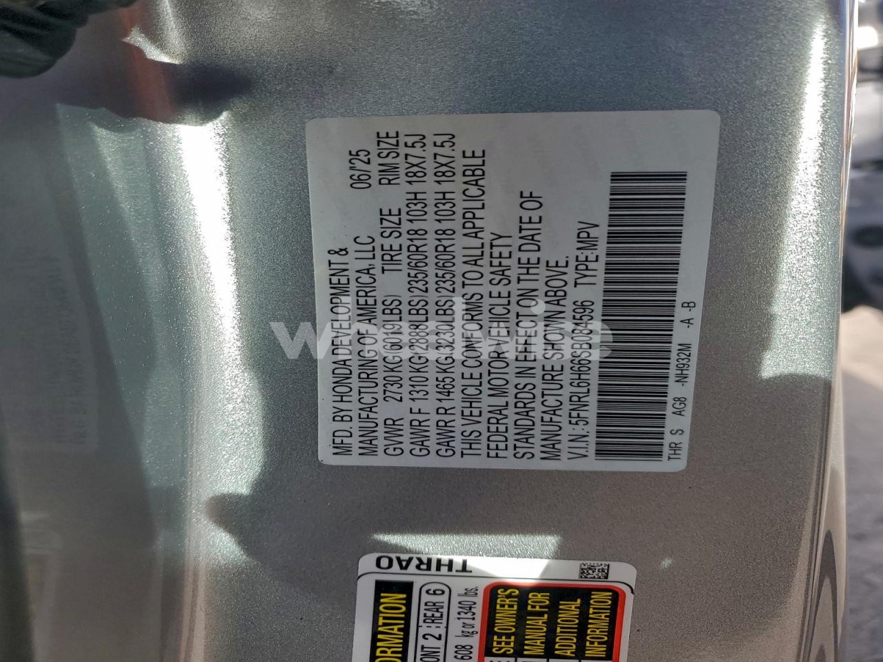 Photo 12 of 2025 HONDA ODYSSEY EXL (VIN 5FNRL6H66SB084596)