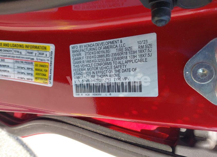 Photo 9 of 2024 Honda Odyssey EX-L (VIN 5FNRL6H67RB012753)