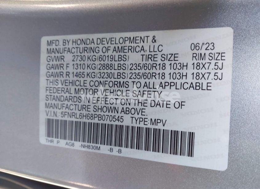 Photo 9 of 2023 Honda Odyssey EX-L (VIN 5FNRL6H68PB070545)