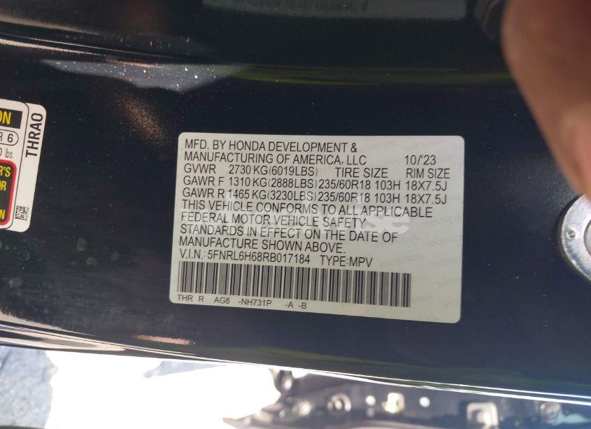 Photo 9 of 2024 Honda Odyssey EX-L (VIN 5FNRL6H68RB017184)