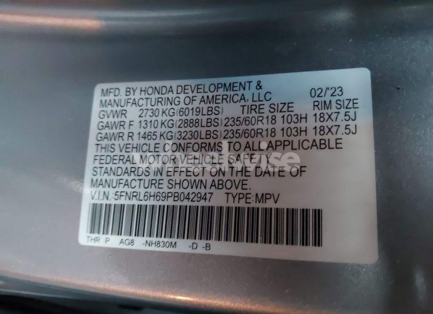 Photo 9 of 2023 Honda Odyssey EX-L (VIN 5FNRL6H69PB042947)