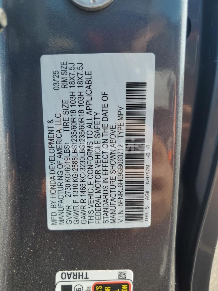 Photo 14 of 2025 HONDA ODYSSEY EXL (VIN 5FNRL6H69SB063712)