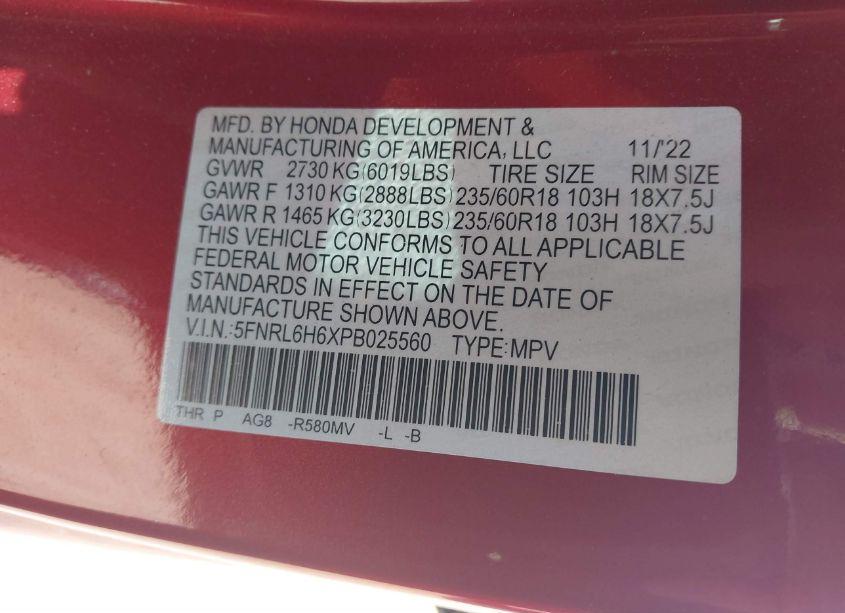 Photo 9 of 2023 Honda Odyssey EX-L (VIN 5FNRL6H6XPB025560)