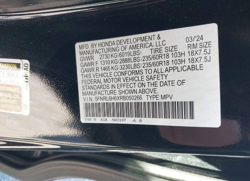 Photo 9 of 2024 Honda Odyssey EX-L (VIN 5FNRL6H6XRB050266)