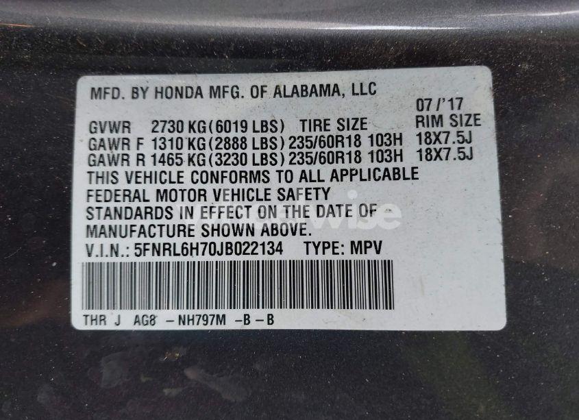 Photo 9 of 2018 Honda Odyssey EX-L (VIN 5FNRL6H70JB022134)