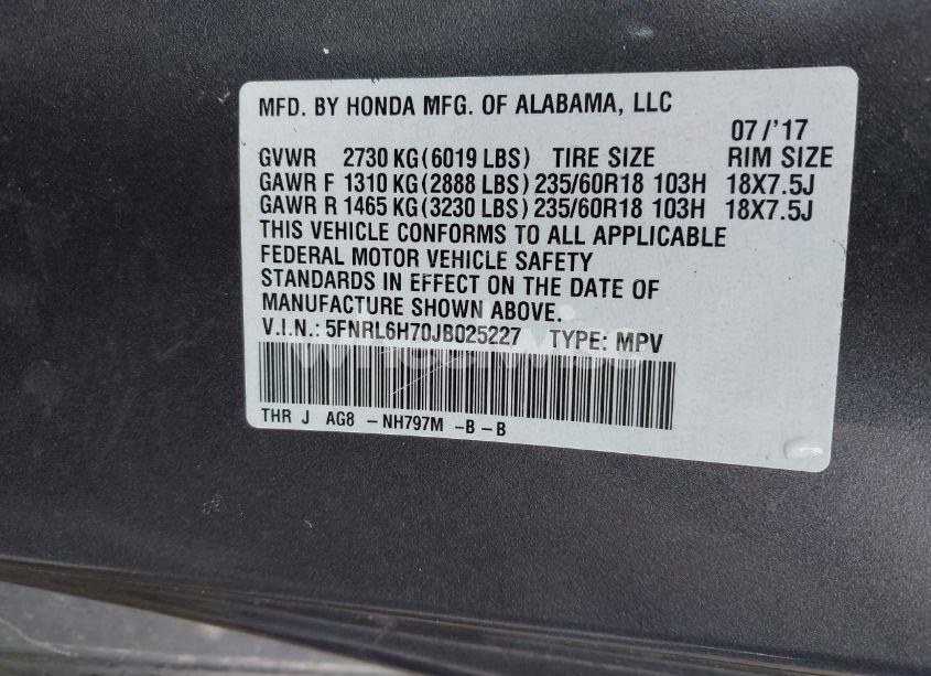 Photo 9 of 2018 Honda Odyssey EX-L (VIN 5FNRL6H70JB025227)