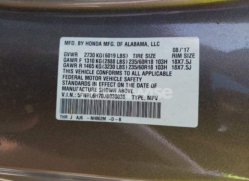 Photo 9 of 2018 Honda Odyssey EX-L (VIN 5FNRL6H70JB030038)