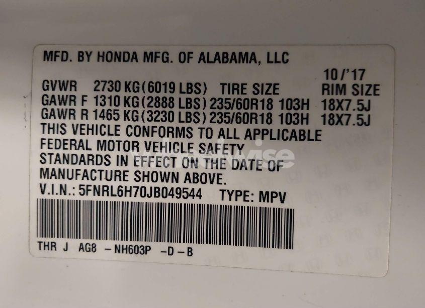 Photo 9 of 2018 Honda Odyssey EX-L (VIN 5FNRL6H70JB049544)