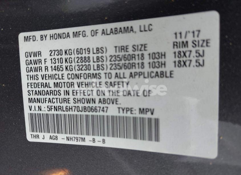 Photo 9 of 2018 Honda Odyssey EX-L (VIN 5FNRL6H70JB066747)