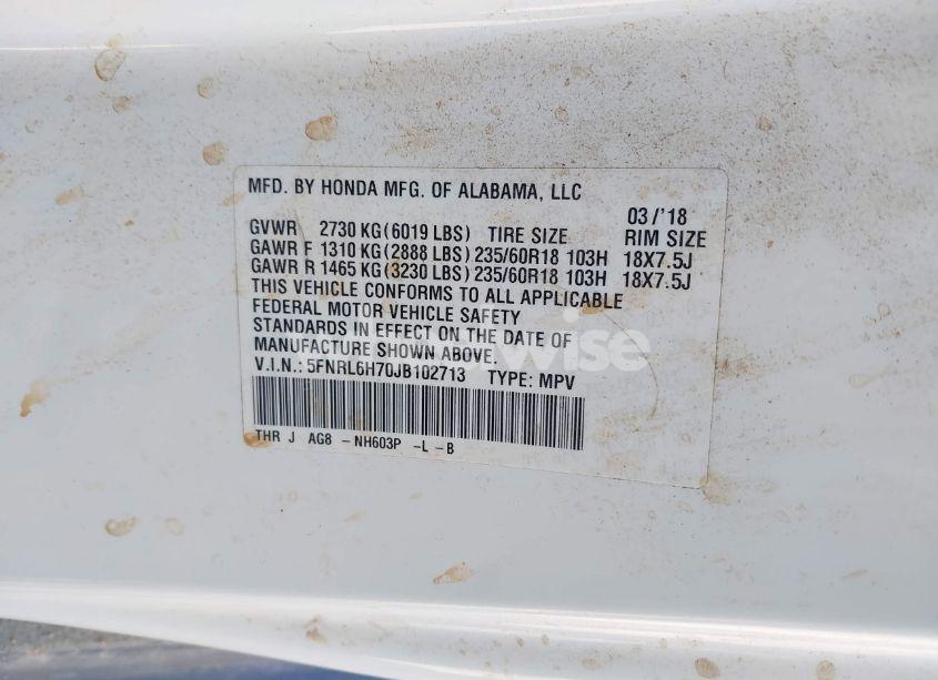 Photo 9 of 2018 Honda Odyssey EX-L (VIN 5FNRL6H70JB102713)