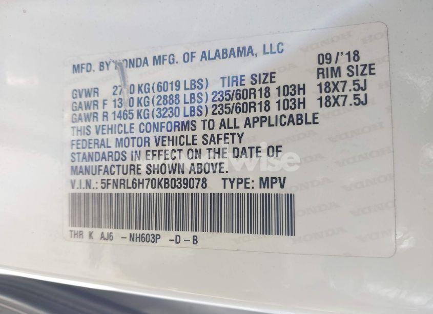 Photo 10 of 2019 Honda Odyssey EX-L (VIN 5FNRL6H70KB039078)