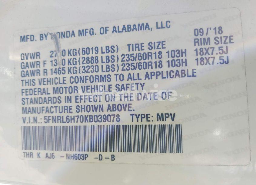 Photo 9 of 2019 Honda Odyssey EX-L (VIN 5FNRL6H70KB039078)