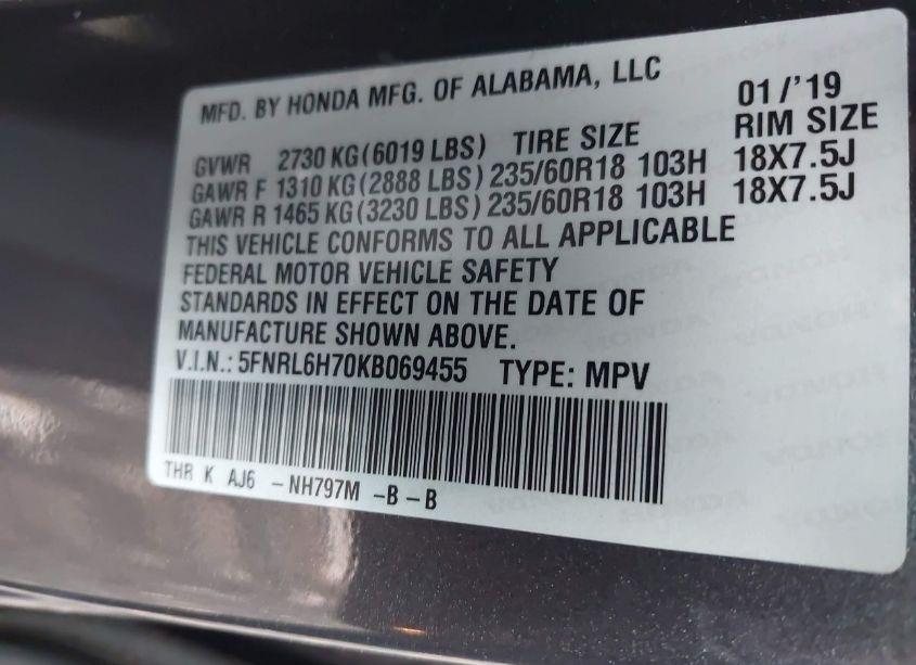 Photo 9 of 2019 Honda Odyssey EX-L (VIN 5FNRL6H70KB069455)