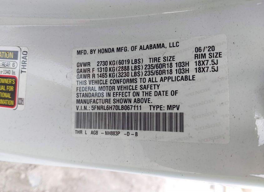 Photo 9 of 2020 Honda Odyssey (VIN 5FNRL6H70LB067111)