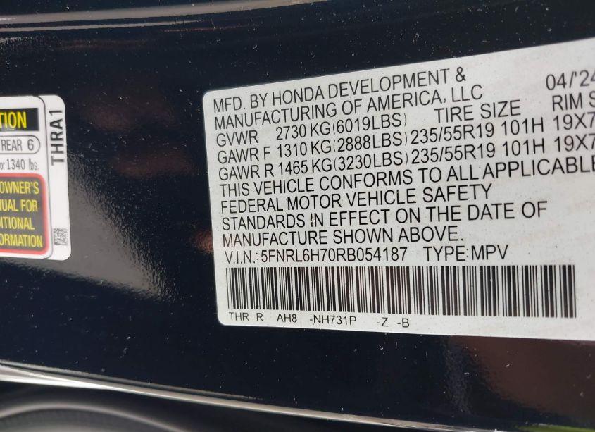 Photo 9 of 2024 Honda Odyssey SPORT (VIN 5FNRL6H70RB054187)