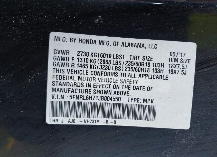 Photo 9 of 2018 Honda Odyssey EX-L (VIN 5FNRL6H71JB004550)