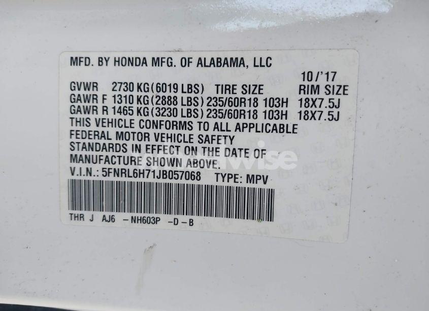 Photo 9 of 2018 Honda Odyssey EX-L (VIN 5FNRL6H71JB057068)