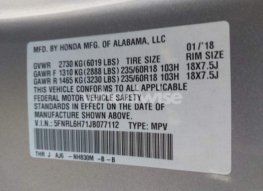 Photo 9 of 2018 Honda Odyssey EX-L (VIN 5FNRL6H71JB077112)