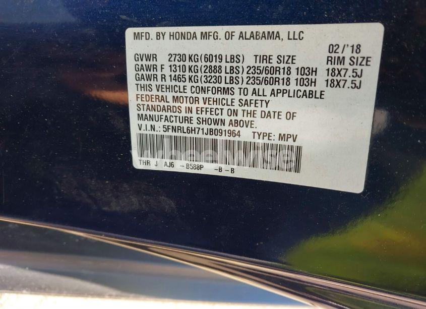 Photo 9 of 2018 Honda Odyssey EX-L (VIN 5FNRL6H71JB091964)