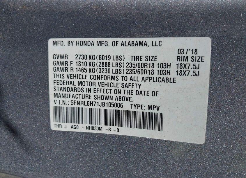 Photo 9 of 2018 Honda Odyssey EX-L (VIN 5FNRL6H71JB105006)