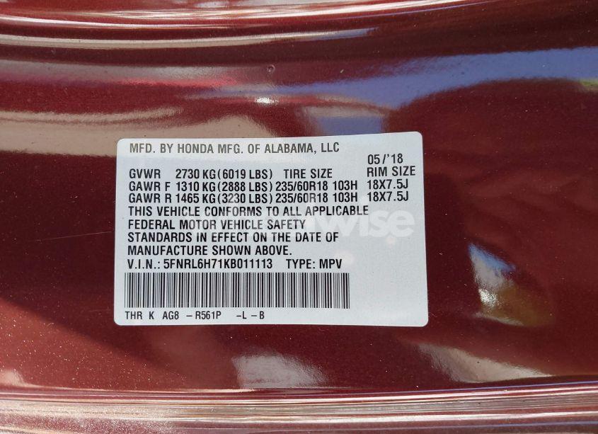 Photo 9 of 2019 Honda Odyssey EX-L (VIN 5FNRL6H71KB011113)