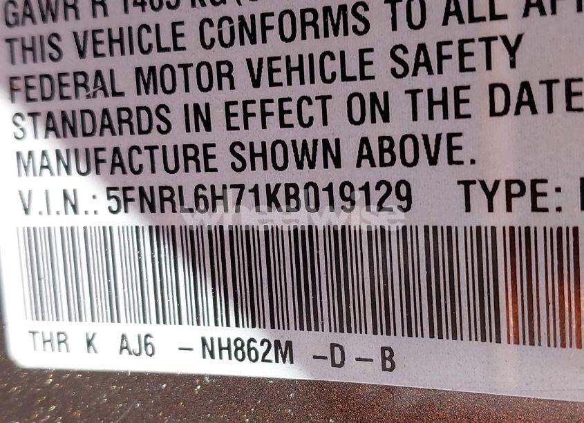 Photo 9 of 2019 Honda Odyssey EX-L (VIN 5FNRL6H71KB019129)