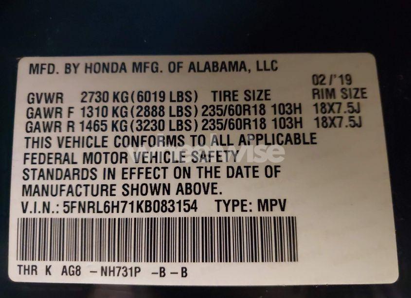 Photo 9 of 2019 Honda Odyssey EX-L (VIN 5FNRL6H71KB083154)