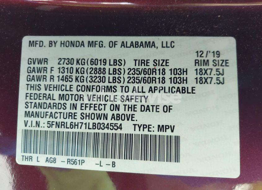Photo 9 of 2020 Honda Odyssey EX-L/EX-L W/NAVI RES (VIN 5FNRL6H71LB034554)