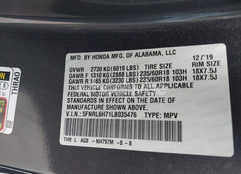 Photo 9 of 2020 Honda Odyssey EX-L/EX-L W/NAVI RES (VIN 5FNRL6H71LB035476)