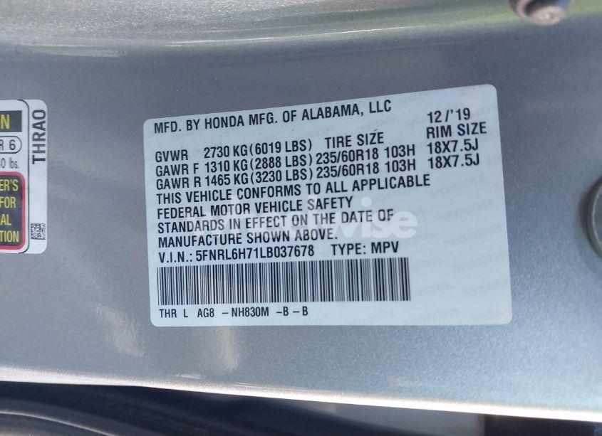 Photo 9 of 2020 Honda Odyssey EX-L/EX-L W/NAVI RES (VIN 5FNRL6H71LB037678)