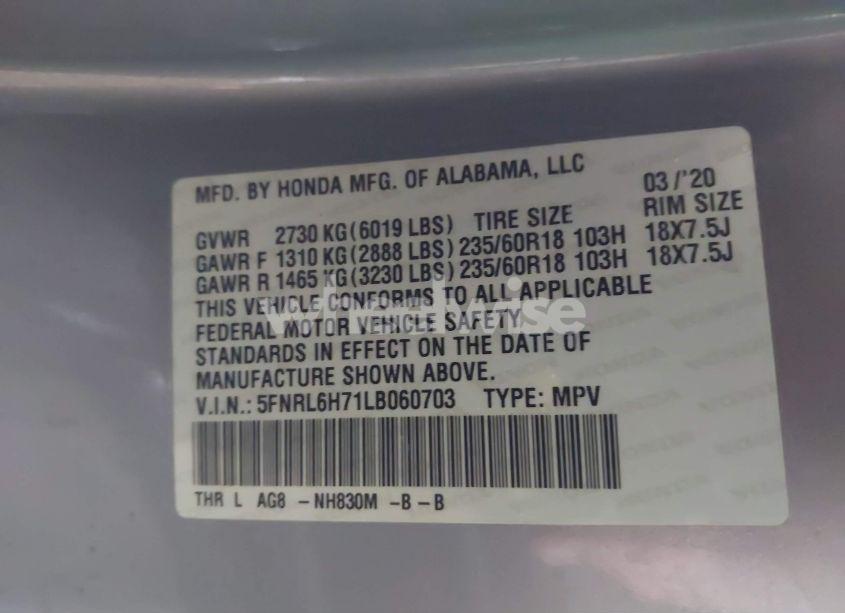 Photo 9 of 2020 Honda Odyssey EX-L/EX-L W/NAVI RES (VIN 5FNRL6H71LB060703)