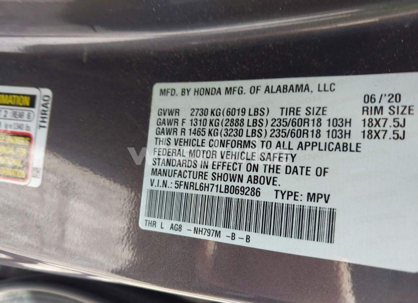Photo 9 of 2020 Honda Odyssey EX-L/EX-L W/NAVI RES (VIN 5FNRL6H71LB069286)