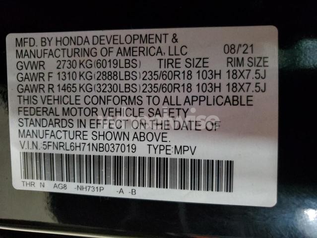 Photo 6 of 2022 HONDA ODYSSEY EXL (VIN 5FNRL6H71NB037019)